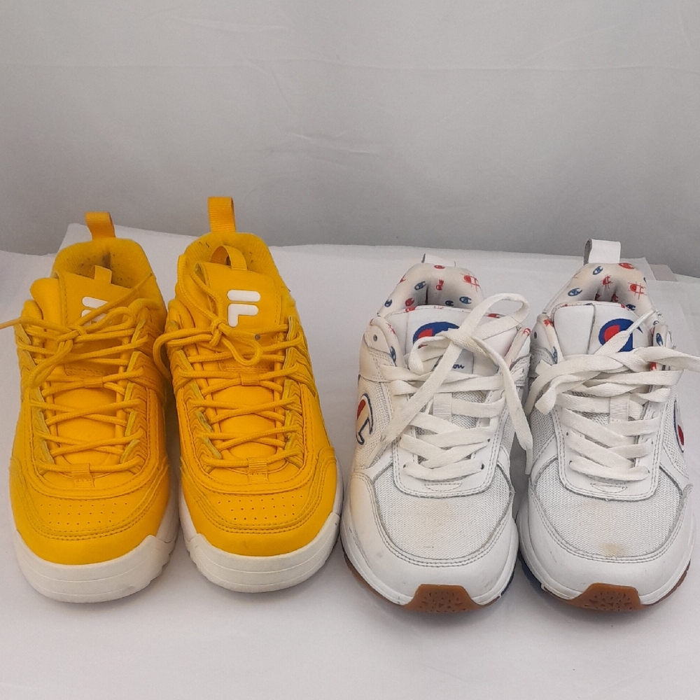 2 Pairs Of Sneakers Lace Up Shoes Orange Fila White Champion